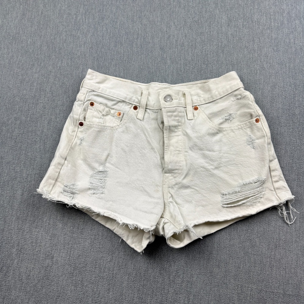 Levis Shorts Womens 27 501 White High Rise Button Fly Raw Hem 2" Casual Travel